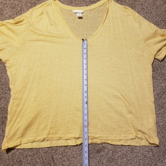 H&M Yellow V-neck Linen Top Shirt Size Short Sleave T Shirt XXL - Picture 6 of 8